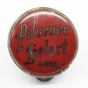 BALL TAP KNOB HANDLE PILSENER SELECT BEER MATHIE RUDER BREWING WAUSAU WISCONSIN (TIN CAN STYLE)