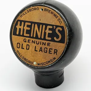 BALL TAP KNOB HANDLE HEINIE'S GENUINE OLD LAGER BEER HILLSBORO WISCONSIN (GREEN DUCK)