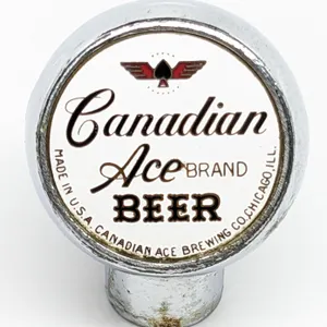 BALL TAP KNOB HANDLE CANADIAN ACE BRAND BEER CHICAGO ILLINOIS (ROBBINS)
