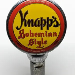 BALL TAP KNOB HANDLE KNAPP'S BOHEMIAN STYLE BEER NEW LONDON WISCONSIN (TIN CAN STYLE)