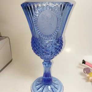 Vintage Avon Cobalt Blue Cameo Footed Vase with Lady Portrait Medallion