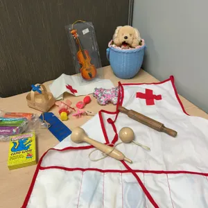 Children's Play Items with Doctor Costume, Plush Dog, Violin, Games, and Accessories Collection
