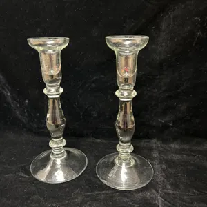 Clear Glass Candle Holders With Tapered Design, Approx. 10 Inches Tall