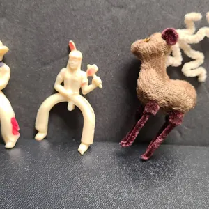 (3) Small Plastic and Chenille Figures: Cowboy, Native American, and Deer Figurines, Western Theme