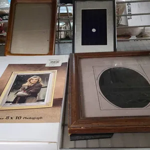 Three Picture Frames Including Burnes of Boston 8x10, Wood and Metal Styles, With Mats and Tray