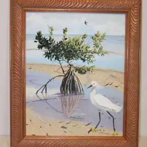 2004 Linda Lakemacher Egret Coastal Painting