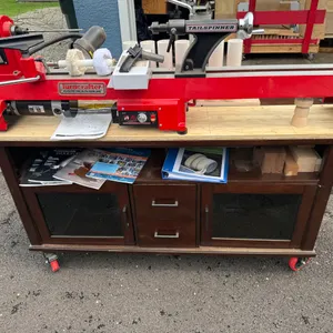 TurnCrafter Commander Wood Lathe with TailSpinner & Rolling Cabinet
