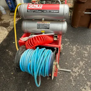 Senco PC1131 4.3-Gallon Twin-Stack Air Compressor with Hose Reel –