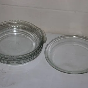 Clear Glass Round Baking Dishes and Pie Plates Assortment, Three with Handles, One Without, See Phot