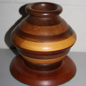 Hand-Turned Wooden Vase with Multi-Tone Striped Design and Wide Base, See Photos for Measurements, N