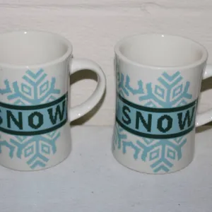 L.L.Bean Holiday 'Let It Snow' Ceramic Mug Set with Snowflake Pattern – See Photos for Measurements