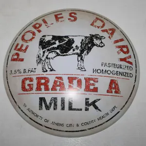 Peoples Dairy Grade A Milk Metal Advertising Sign, Pasteurized Homogenized, Athens County Authority