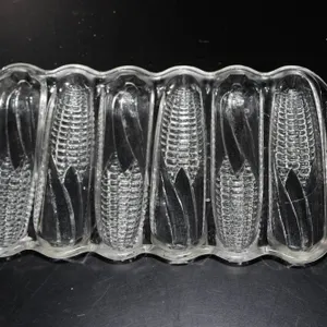Mosser Maize Clear Glass Corn Shaped Cornbread Mold Tray Featuring Six Corn Cob Cavities USA Marking