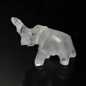 Hand-Carved Clear Elephant Figurine in Frosted Glass-Like Material, See Photos for Measurements, Tru