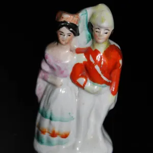 Hand-Painted Porcelain Figurine Depicting a Couple in Traditional Costume, See Photos for Measuremen