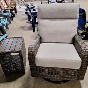 Outdoor Wicker Swivel Glider Recliner and Wicker End Table 20"x14"x22"