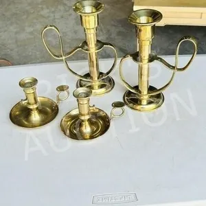 4 brass candle holders - 4"  & 8" tall