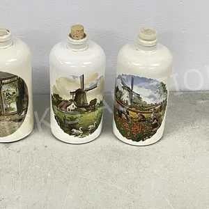 3-stoneware bottles, 2 stoppers-Dutch theme 7.5"