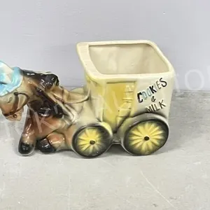 ceramic horse & wagon planter  13" long 7" T