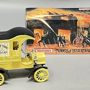 cast car coin bank & Matchbox fire engine