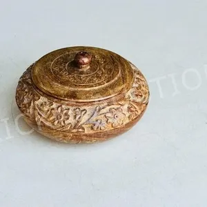 5" wide hand carved wood lidded box