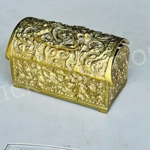 5" long brass treasure chest trinket box - 3" h