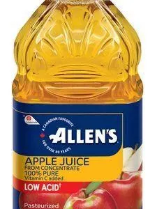 New 2Pk Allen's Pure Apple Juice Low Acid 1.89 L