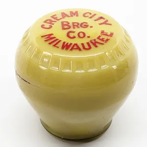CARAMEL SLAG GLASS TAP KNOB HANDLE CREAM CITY BEER MILWAUKEE WISCONSIN