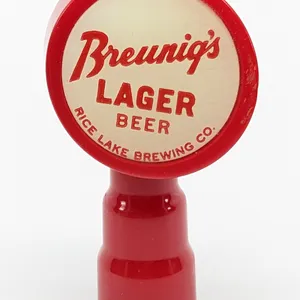RED CATALIN BAKELITE TAP KNOB HANDLE BREUNIG'S LAGER BEER RICE LAKE WISCONSIN