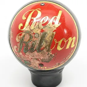 BALL TAP KNOB HANDLE RED RIBBON BEER WAUSAU WISCONSIN (DAKA-WARE)