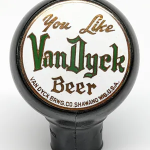BALL TAP KNOB HANDLE YOU LIKE VAN DYCK BEER SHAWANO WISCONSIN (GREEN DUCK)