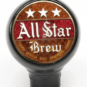 BALL TAP KNOB HANDLE ALL STAR BREW RAHR BEER GREEN BAY WISCONSIN (GREEN DUCK)