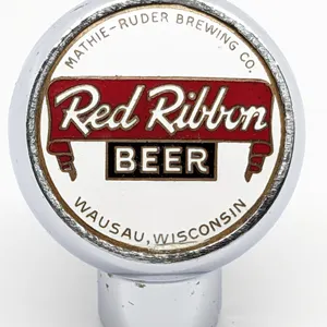BALL TAP KNOB HANDLE RED RIBBON BEER WAUSAU WISCONSIN (ROBBINS)
