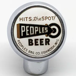 BALL TAP KNOB HANDLE PEOPLES BEER HITS TH SPOT OSHKOSH WISCONSIN (ROBBINS)