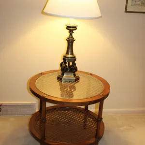 Cane Side Table & Bronze Lamp