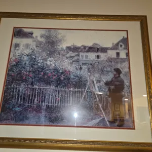 Vintage Monet Framed Impressionist Print Portrait W/ Flowers Cityscape