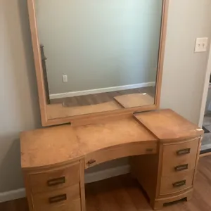 Vintage Mid-Century Blonde Wood Vanity with Mirror