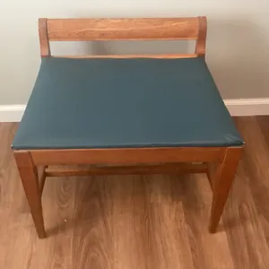 Vintage Mid-Century Blonde Wood Vanity with Mirror & Bench