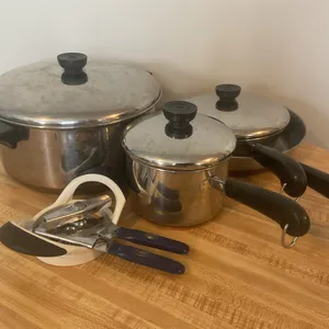 Vintage Revere Ware 1801 Stainless Steel Cookware with Copper-Clad Bottoms