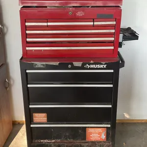 Husky Rolling Tool Chest with Red Top Box & Large Assortment of Tools