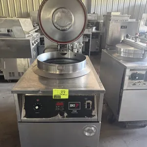 2007 BKI FKM-F commercial electric pressure fryer. Features stainless steel construction, hinged locking lid, front control panel, and internal circul