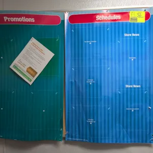 Framed cork bulletin boards. Features aluminum frames and natural cork pinning surfaces. 4' x 3' each. Wall-mounted. Contents not included.