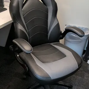 2024 Emerge Vortex 58224 gaming office chair. Features black and gray faux leather upholstery, padded flip-up armrests, and pneumatic height adjustmen