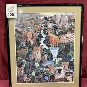FRAMED PRINT OF JUNGLE ANIMALS 36" X 32"