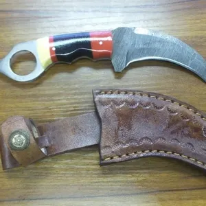 Custom Damascus Karambit Knife with Sheath