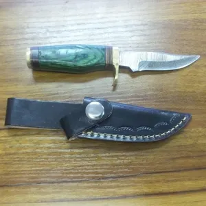 Custom Damascus Hunting Knife & Leather Sheath