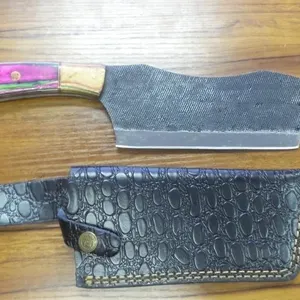 11" Textured Steel Cleaver with Leather Sheath