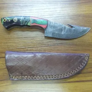 8" Patterned Steel Gut Hook Knife with Sheath