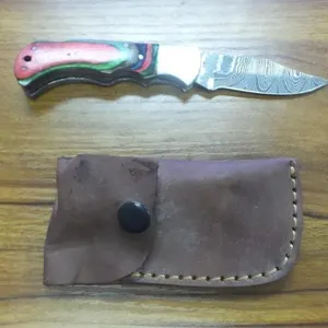 Custom Damascus Folding Pocket Knife & Sheath