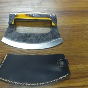 Ulu-Style Rocking Knife with Leather Sheath